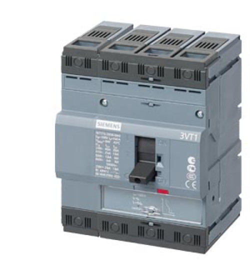 3VT1701-2EC46-0AA0 - circuit breaker 3VT1 standard breaking capacity Icu=25kA, 415V AC 4-pole, line protection trip unit TM, LI In=16A rated current IR=12.5...16A overload prot. II=160...240A, short-circuit protection N conductor unprotected without auxiliary release without auxiliary/alarm switch. - siemens