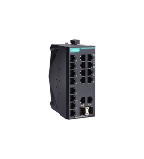 EDS-2018-ML-2GTXSFP, EDS-2018-ML-2GTXSFP Moxa, Unmanaged Gigabit Ethernet switch with 16 10/100BaseT(X) ports, 2 10/100/1000BaseT(X) or 100/1000BaseSFP ports, -10 to 60°C operating temperature