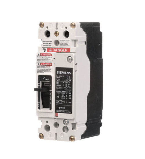 HEB2B020B - LOW VOLTAGE PANELBOARD MOUNT EG FRAME CIRCUIT BREAKER WITH THERMAL - MAGNETIC TRIP UNIT. UL LISTED HEB FRAME WITH HIGH BREAKING CAPACITY. 20A 2-POLE (25KAIC AT 600Y/347V) (65KAIC AT 480V). SPECIAL FEATURES: LOAD SIDE LUGS ONLY (TA1EG10) WIRE RANGE: 8 - 1/0 AWS (CU/AL). DIMENSIONS (W x H x D) IN: 2 x 5.5 x 3. - Siemens