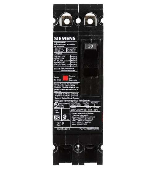 HED42B050 - Bolt - On - 50 Amp - 2 Pole - 480 Volt - Siemens