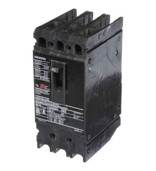 HHED63B040 - LOW VOLTAGE SENTRON MOLDED CASE CIRCUIT BREAKER WITH THERMAL - MAGNETIC TRIP UNIT. STANDARD 40 DEG C BREAKER ED FRAME WITH EXTRA HIGH BREAKING CAPACITY. MEETS UL 489 / IEC 60947-2 STANDARDS. 40A 3-POLE BREAKER (18KAIC AT 600V) (65KAIC AT 480V). SPECIAL FEATURES: LOAD LUGS ONLY (LN1E100) WIRE RANGE: 10 - 1/0AWG (CU/AL). DIMENSIONS (W x H x D) IN: 3 x 6.53 x 3.92. - Siemens