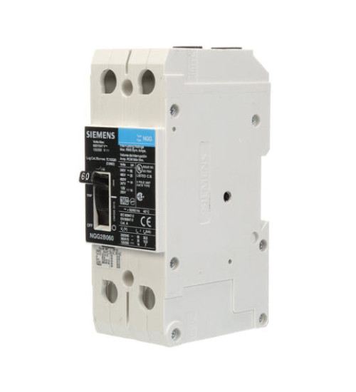 NGG2B060 - LOW VOLTAGE G FRAME CIRCUIT BREAKER WITH THERMAL - MAGNETIC TRIP UNIT. UL LISTED NGG FRAME WITH STANDARD BREAKING CAPACITY. 60A 2-POLE (14KAIC AT 600Y/347V) (25KAIC AT 480V). SPECIAL FEATURES: NO LUGS. DIMENSIONS (W x H x D) IN: 2 x 5.4 x 2.8. - Siemens