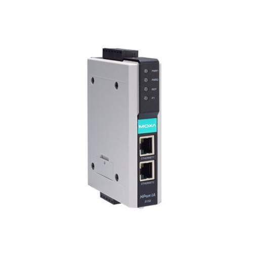 NPort IA-5150-T, 1-port RS-232/422/485 device server with 2 10/100BaseT(X) ports (RJ45 connectors, single IP), -40 to 75°C operating temperature