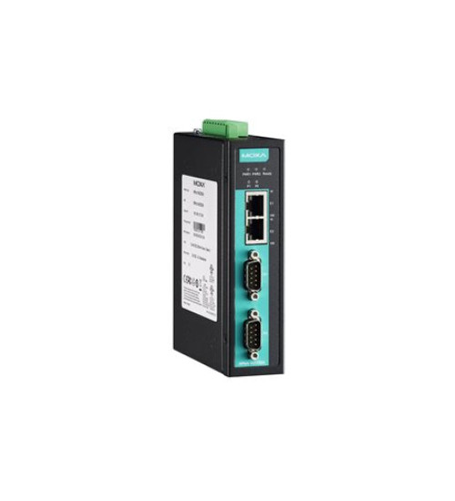NPort IA5250A-T-IEX, 2-port RS-232/422/485 industrial automation device server with serial/LAN/power surge protection, 2 10/100BaseT(X) ports with single IP, IECEx, -40 to 75°C operating temperature