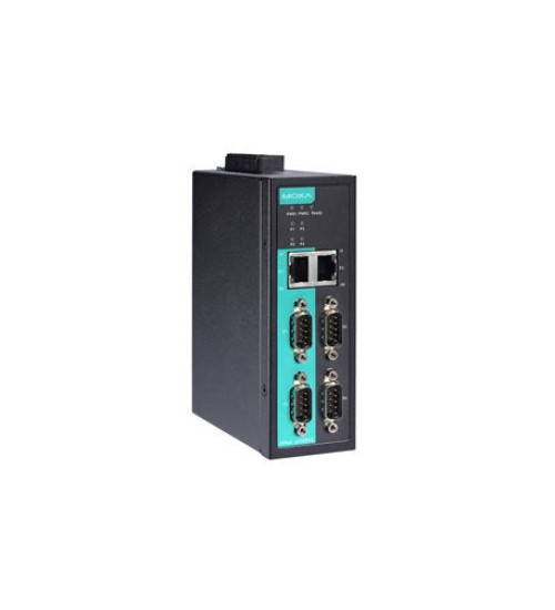 NPort IA5450A, 4-port RS-232/422/485 industrial automation device server with serial/LAN/power surge protection, 2 10/100BaseT(X) ports with single IP, 0 to 60°C operating temperature